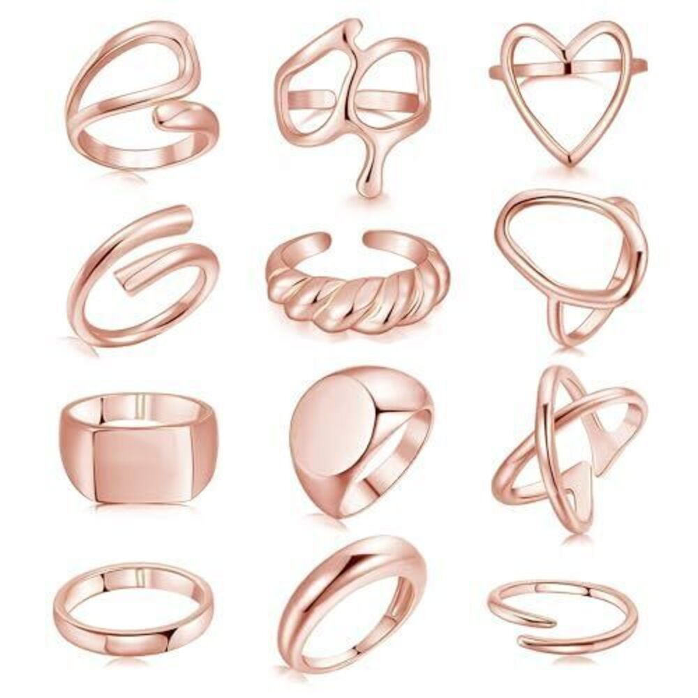 7786 12PCS Gold Stackable Rings Set , 18K Gold Plated Open Stacking Knuckle